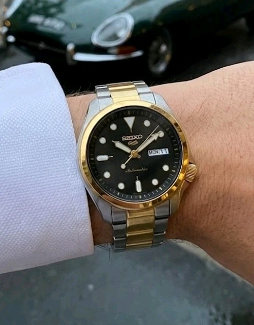 Seiko 5 Sports Automatic 4R36-08L0 40mm Black Dial Two Tone Bracelet Watch Only