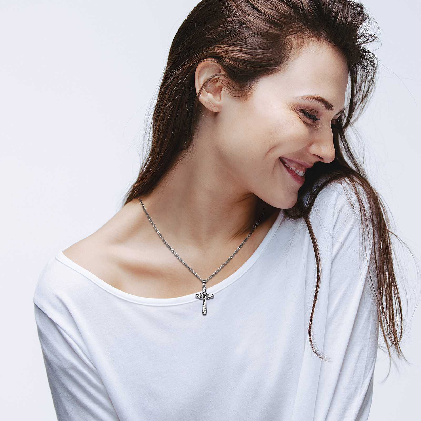 Women’s Infinity Love Cross Cubic Zirconia Stainless Steel Pendant Necklace Gift