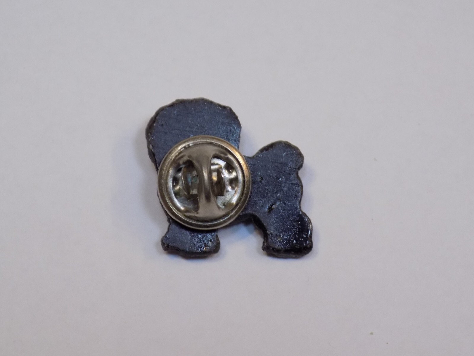 Small Black Dog Long Hail Tail Puppy Pin Vintage Old Silver Metal Button Pinback