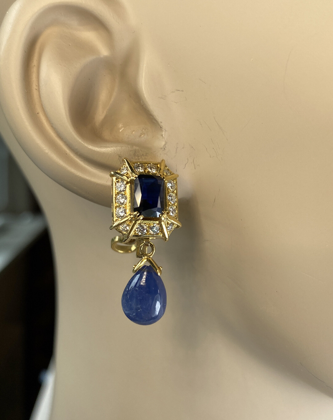 Vintage Diamond Sapphire Earrings Estate Fine Jewelry Pre-Owned