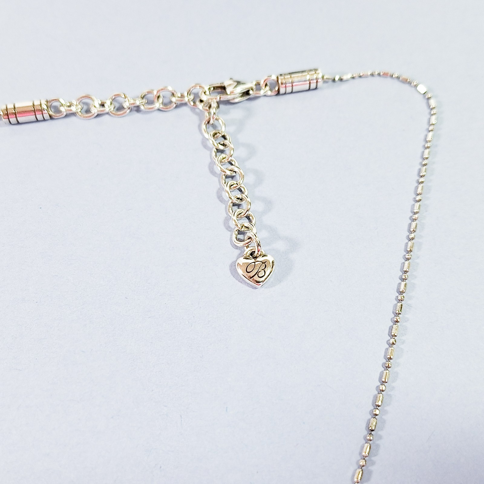 BRIGHTON PETITE CRYSTAL HEART NECKLACE ON BAR AND BALL BEAD CHAIN SILVER