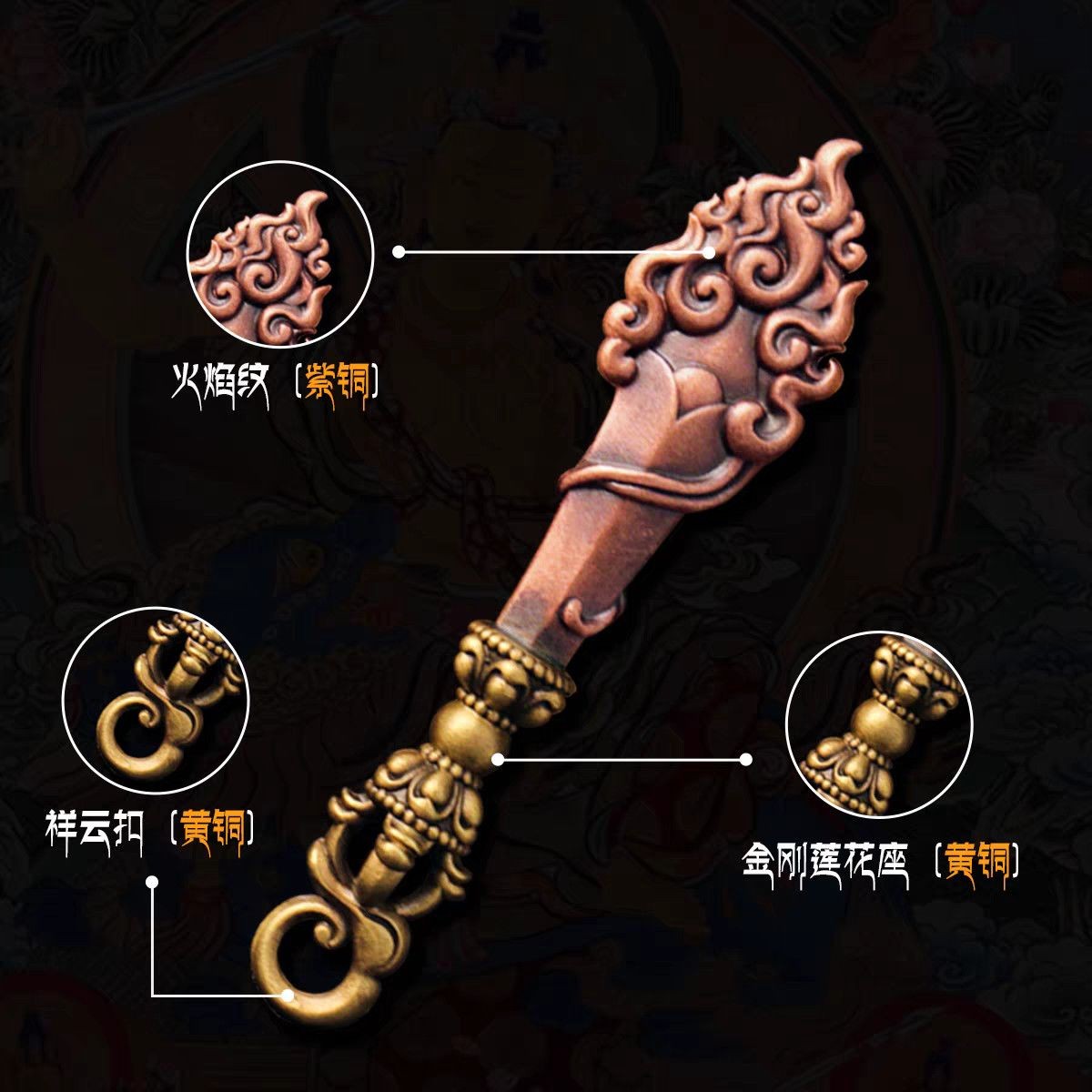 Tibetan Brass Manjushri Sword Pendant 2.76×0.63in 17g Unisex Amulet Necklace