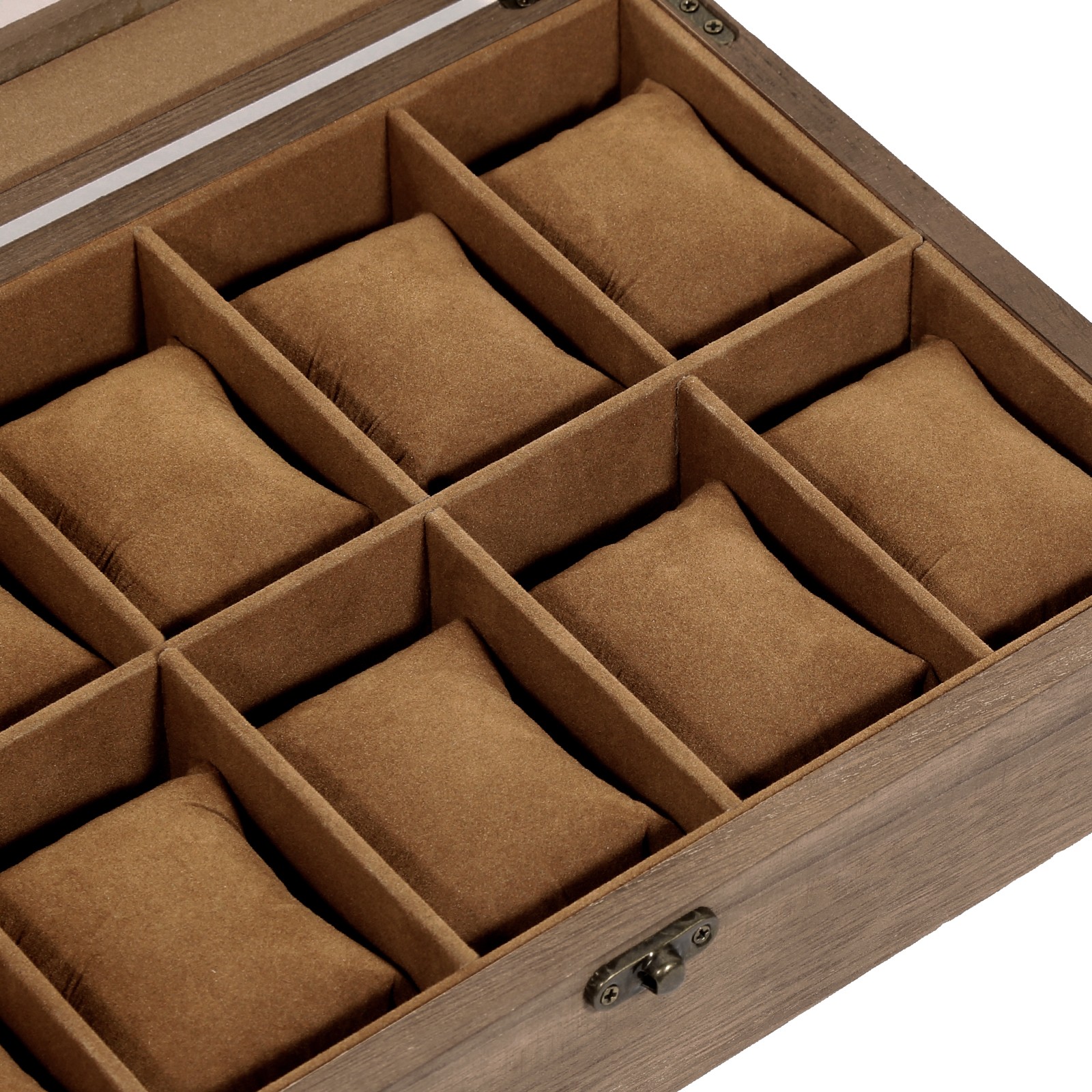 10 Slots Watch Box Wooden Jewelry Organizer Display Case with Glass Lid Gift