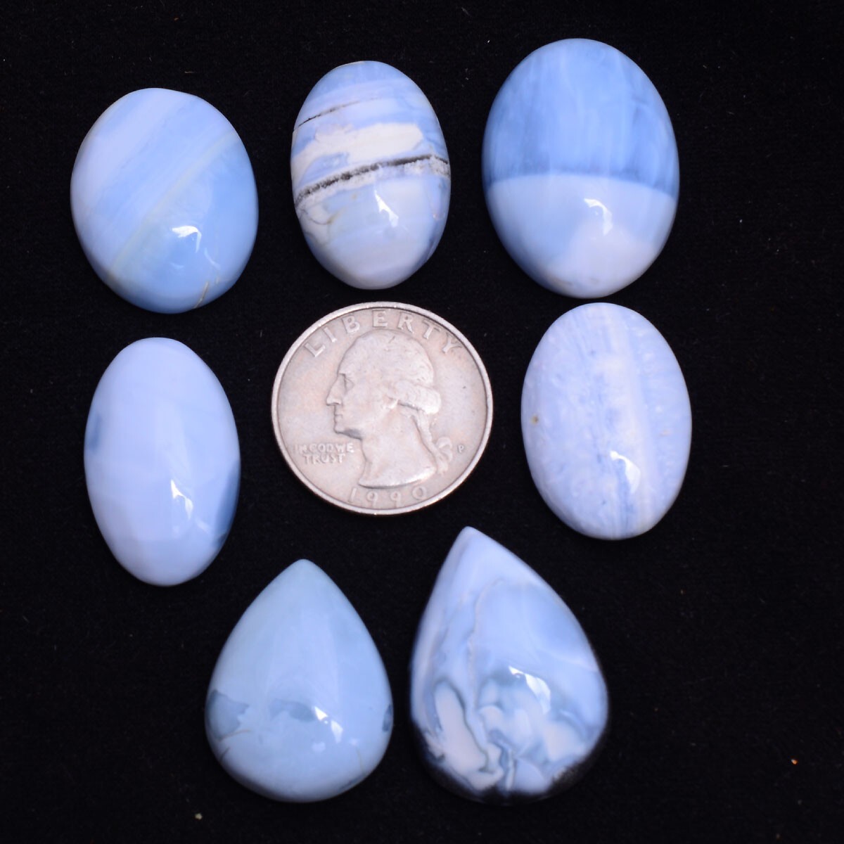 7 Pcs Natural Blue Opal 25mm-29mm Cabochon Glossy Untreated Loose Gemstones Lot