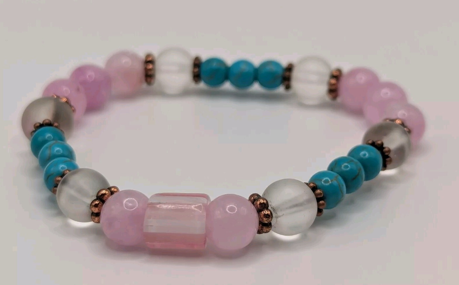 Pink / Blue 6-8mm Beaded Stretch Bracelet (16cm) Small Wrist