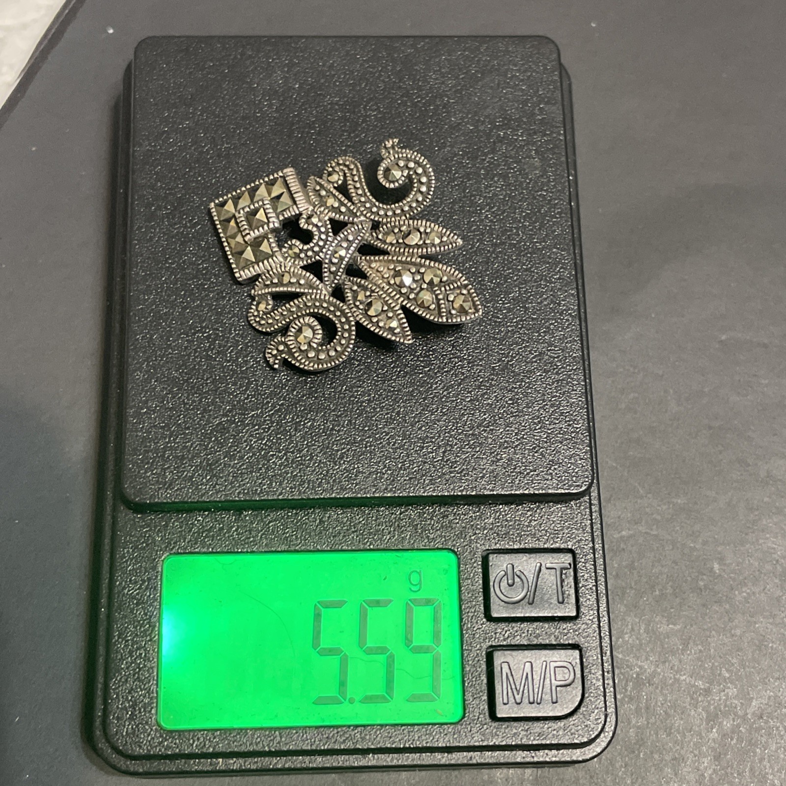 Vintage Fleur De Lis Sterling Silver 925 Marcasite Pendant Art Deco 1.25” 5.59g