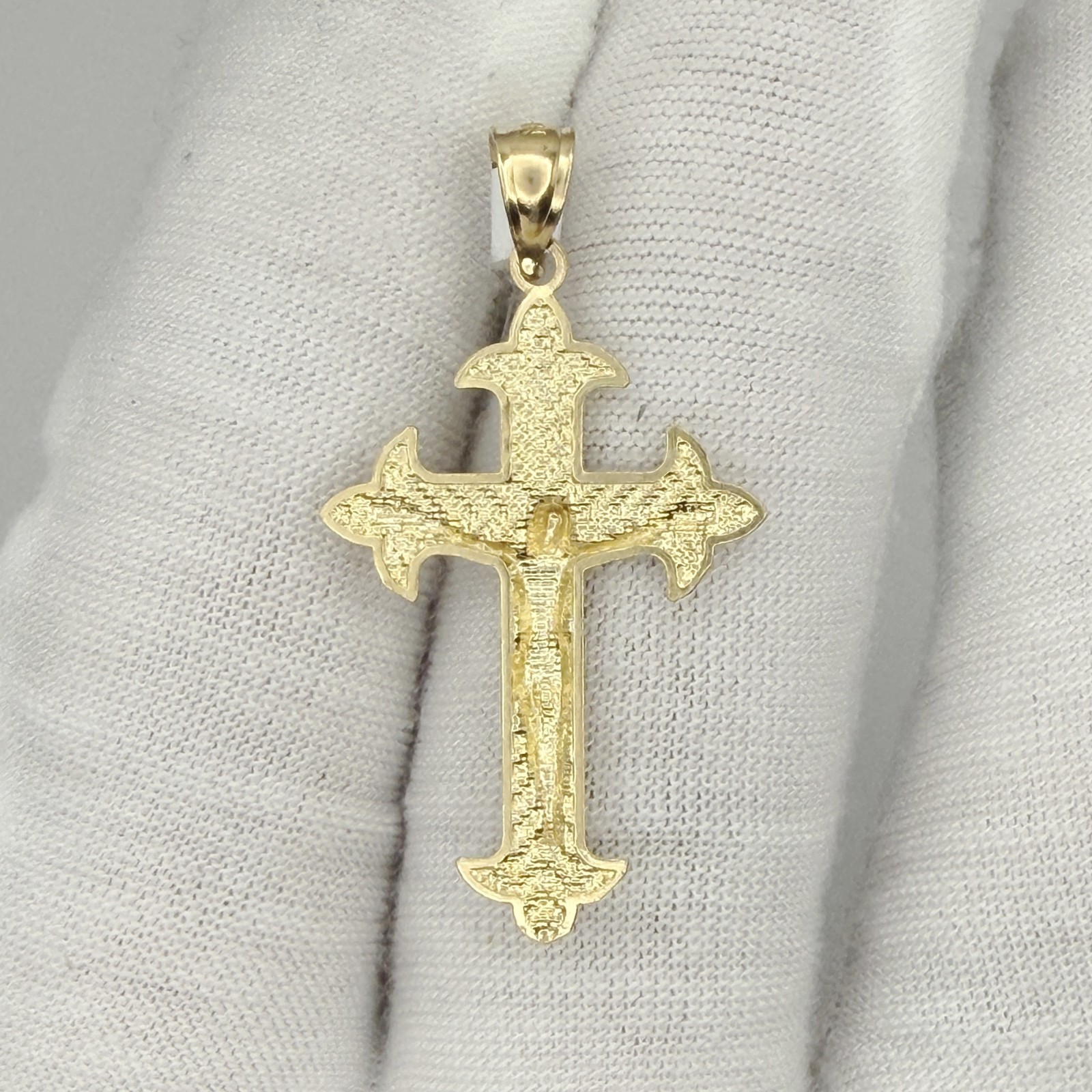 10k Yellow Gold Shiny Unisex Cross Crucifix Religious Charm Pendant Jewelry Gift