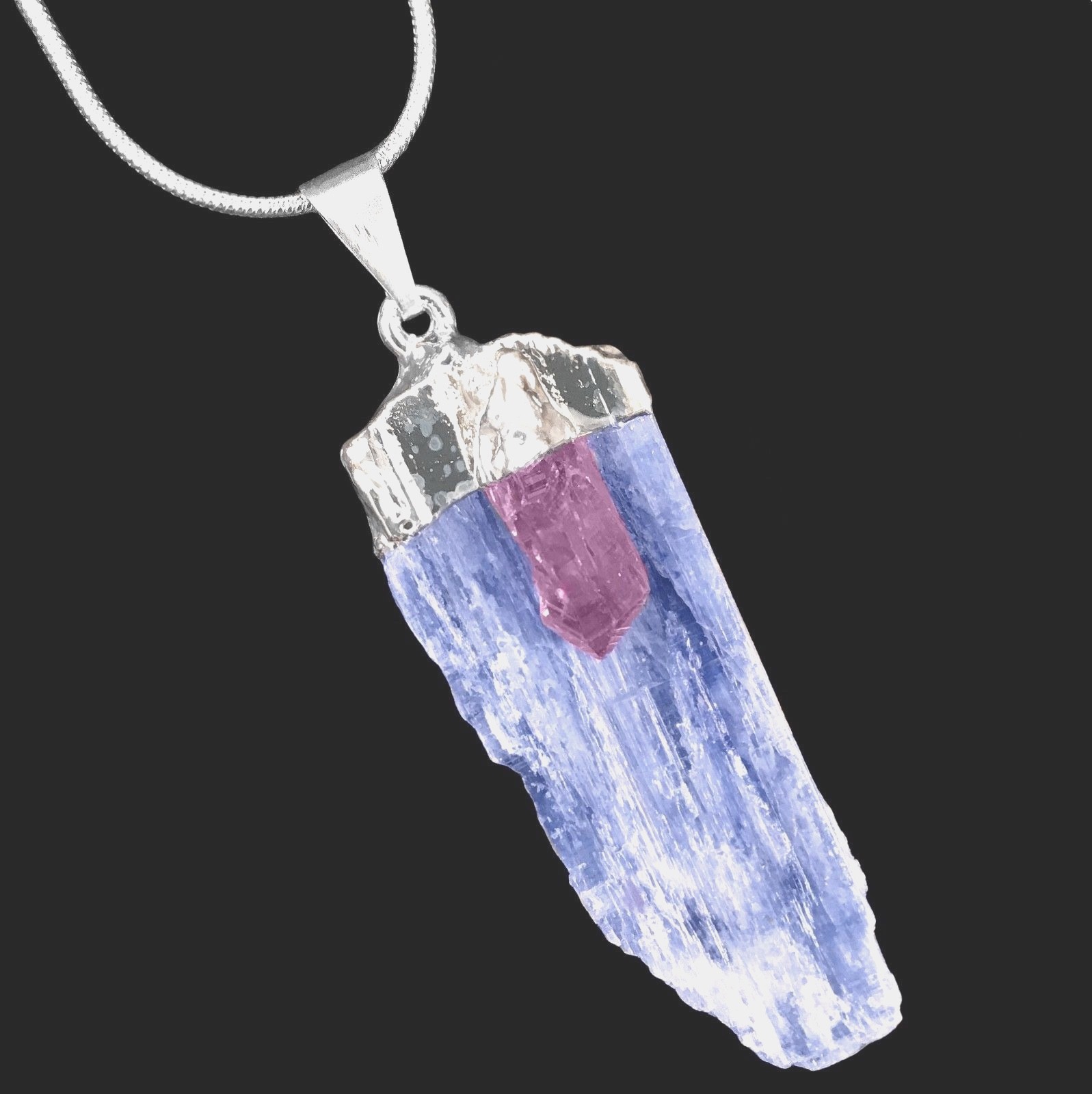 Blue Kyanite AMETHYST Crystal Chakra Pendant Sterling Silver Necklace Reiki Natu