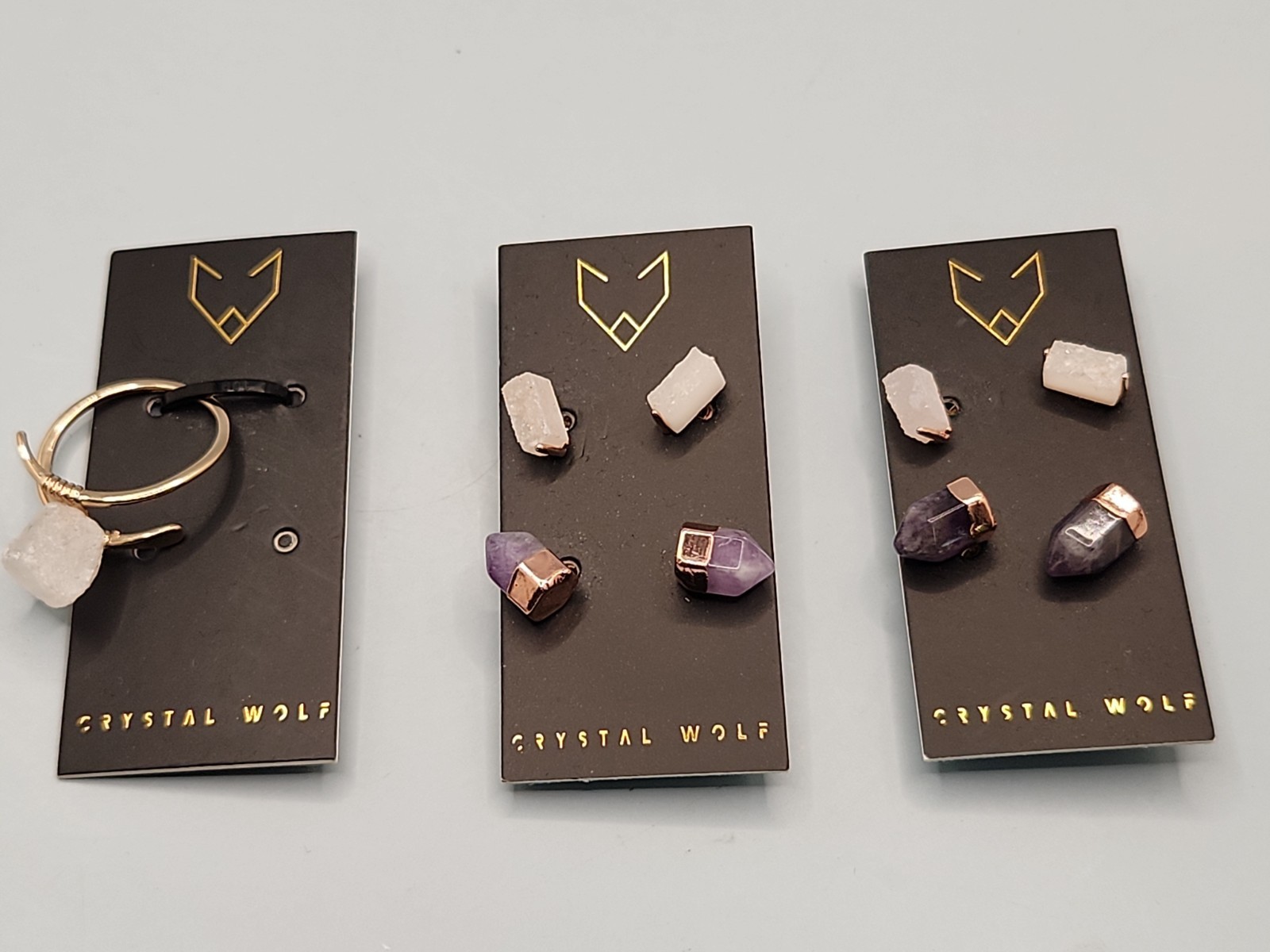 Crystal Wolf Joey Graceffa Crystal Ring + 2 Packs of Earrings. Lot of 3