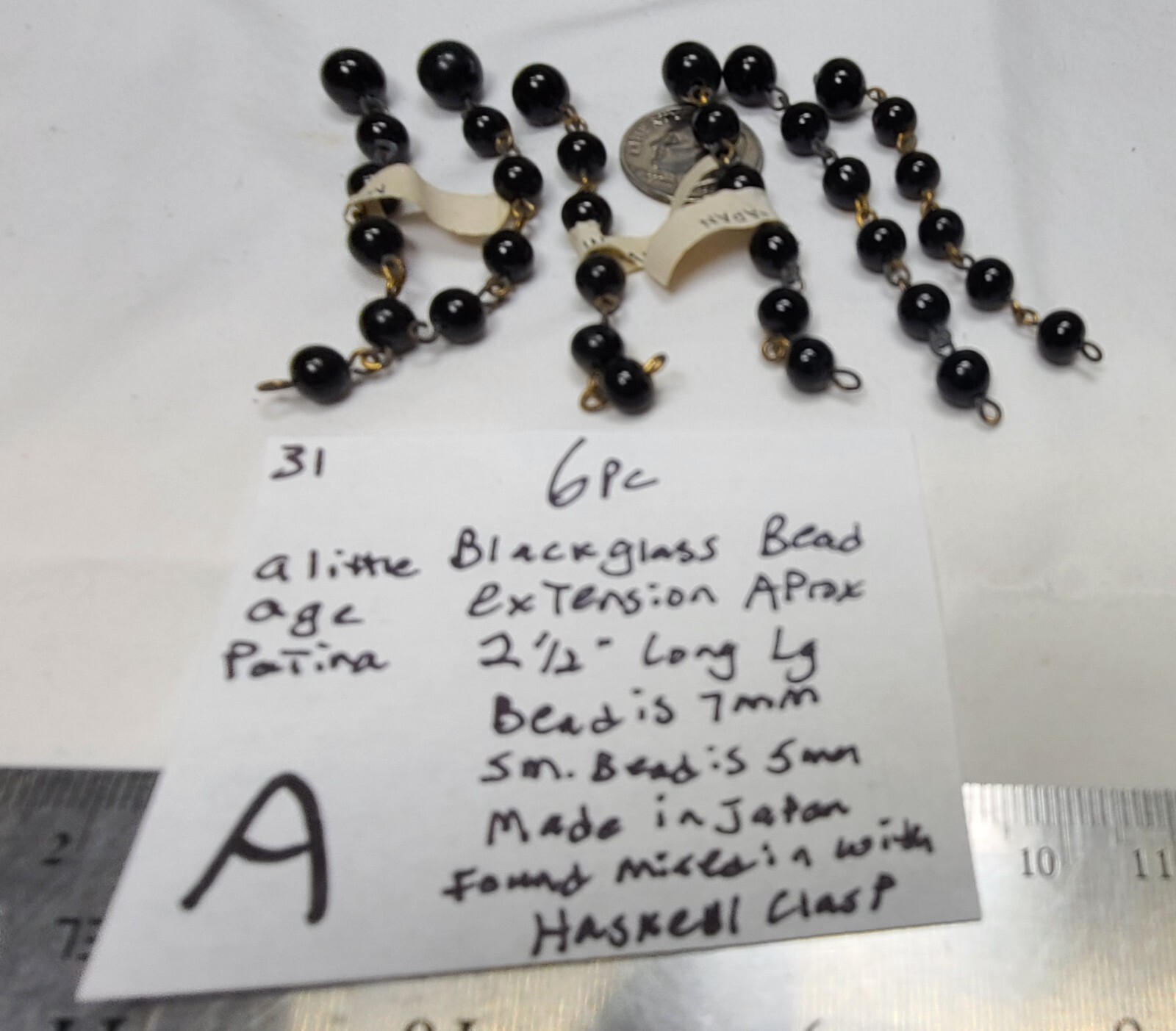 6 Vtg Japan Jet Black Glass Necklace extenders Found in Miriam Haskell lot 0002