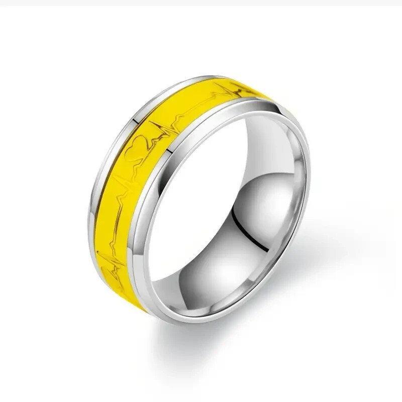Titanium Steel Personality Trend Glow in The Dark Ring Yellow Size 8