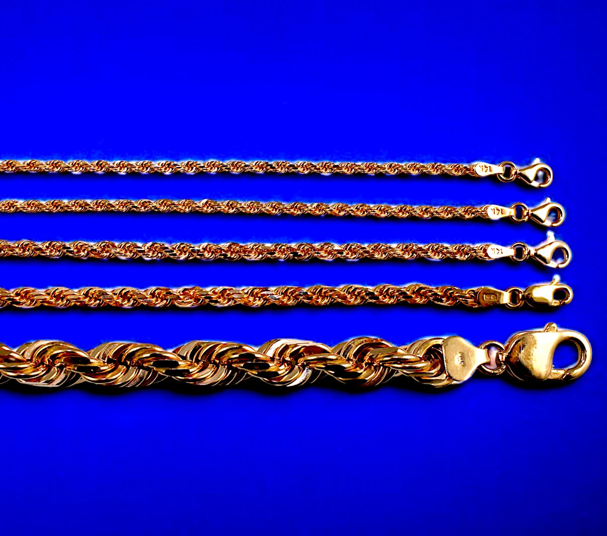 14K Rose Gold Rope Chain Necklace Bracelet Diamond Cut Real Gold 2mm-6mm 7″-30″