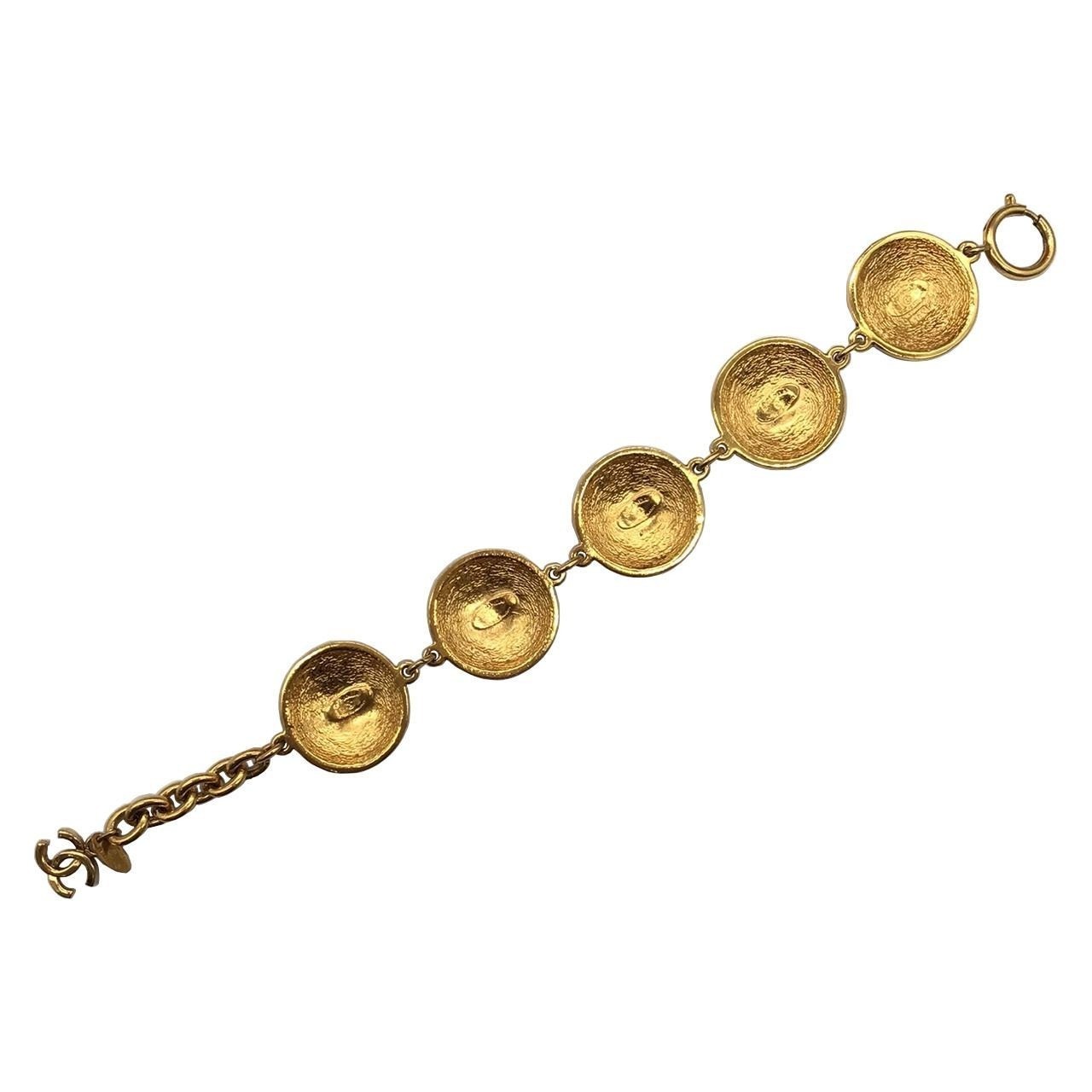 Authentic Chanel Bracelet Coco Mark Logo GP Gold Matelasse Accessories
