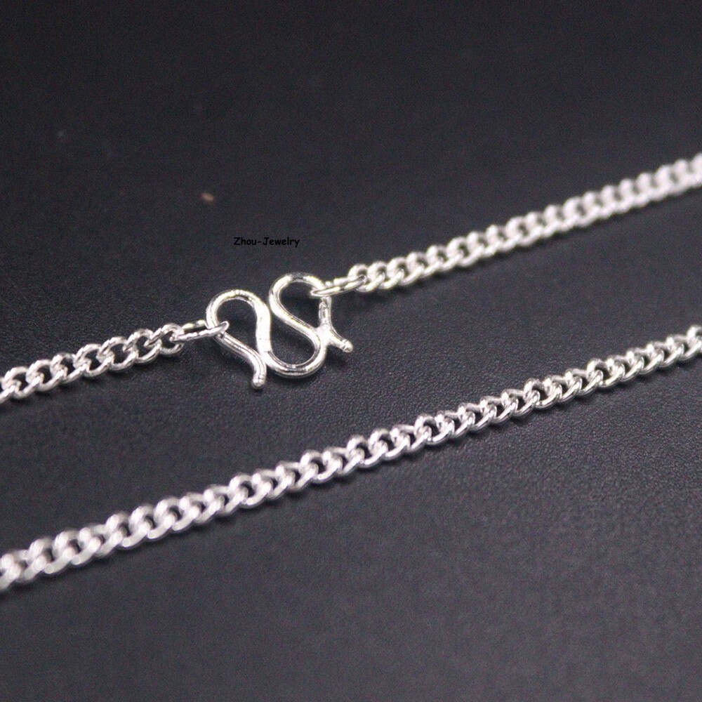 Real S999 Fine Silver 999 Chain 2mm Perfect Curb Link Necklace 5.5g 17.9inch