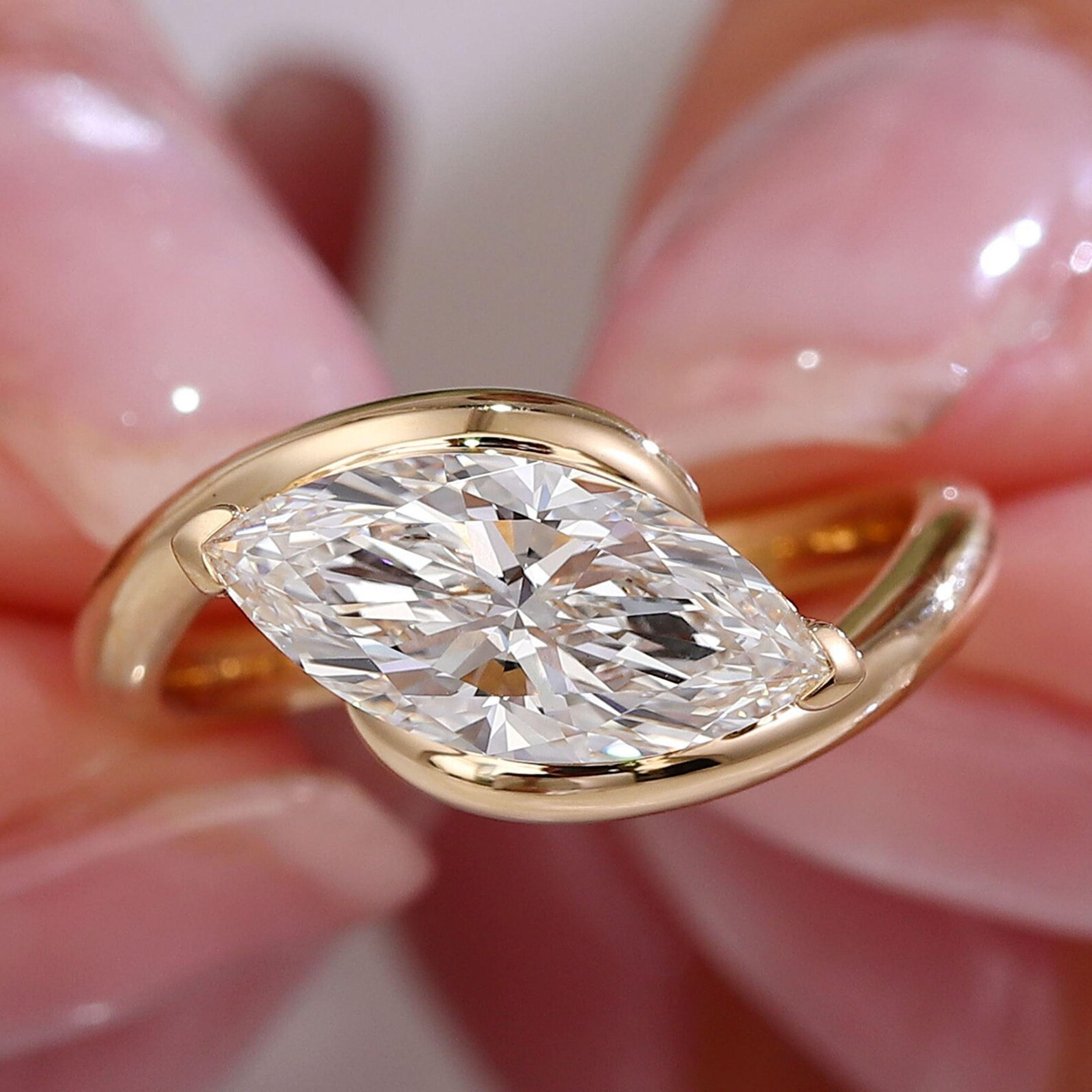 2.00 Ct Marquise Cut Lab Grown Diamond Bypass Shank Engagement Ring IGI 14k Gold