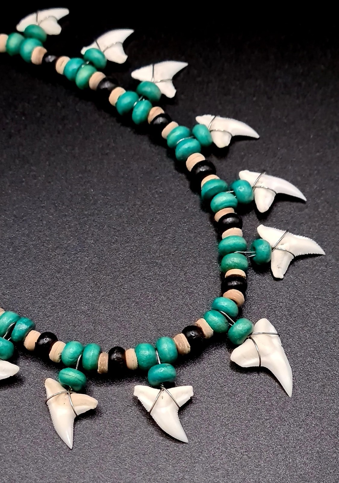 Mako Genuine Shark Teeth Necklace Handmade Wooden Beads Adjustable Jewelry