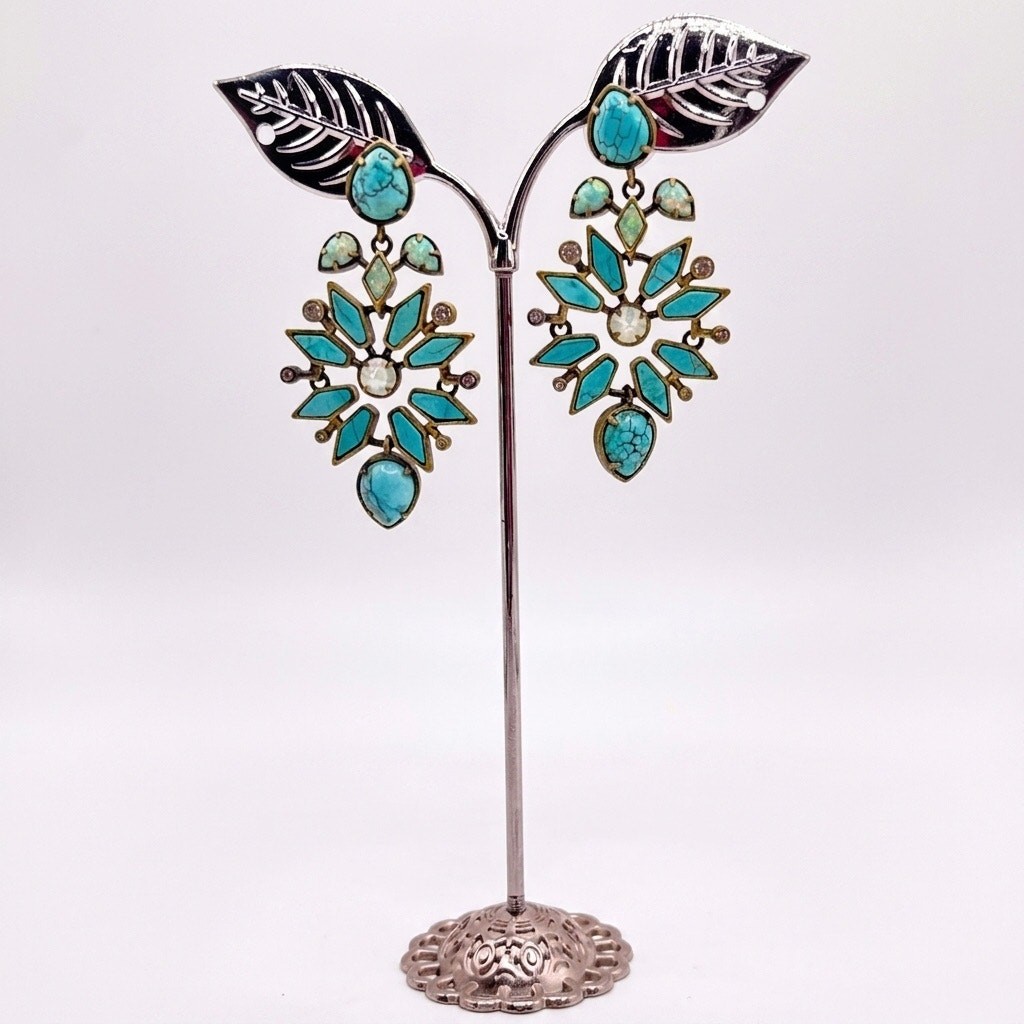 Kendra Scott Antique Brass Turquoise and Crystal Geometric Statement Earrings