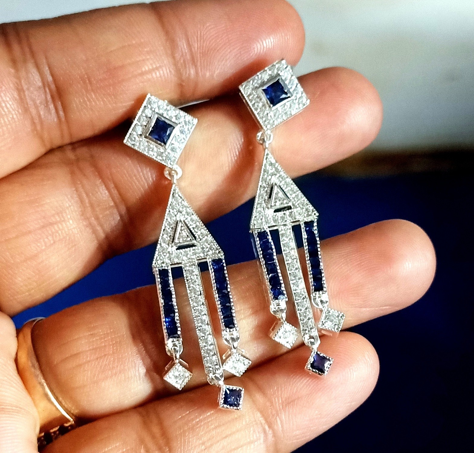 2Ct Lab Created Blue Sapphire Drop & Dangle Earrings 14K White Gold Plated