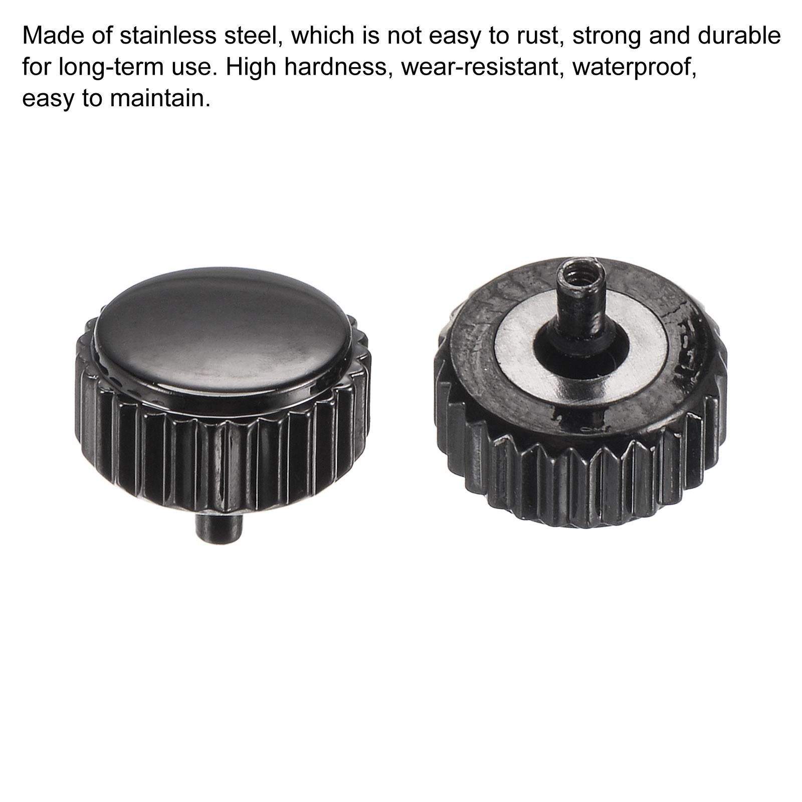 2Pcs 6x7mm Watch Crown SUS304 Flat Head Long Stem Watch Crown 2mm ID Black