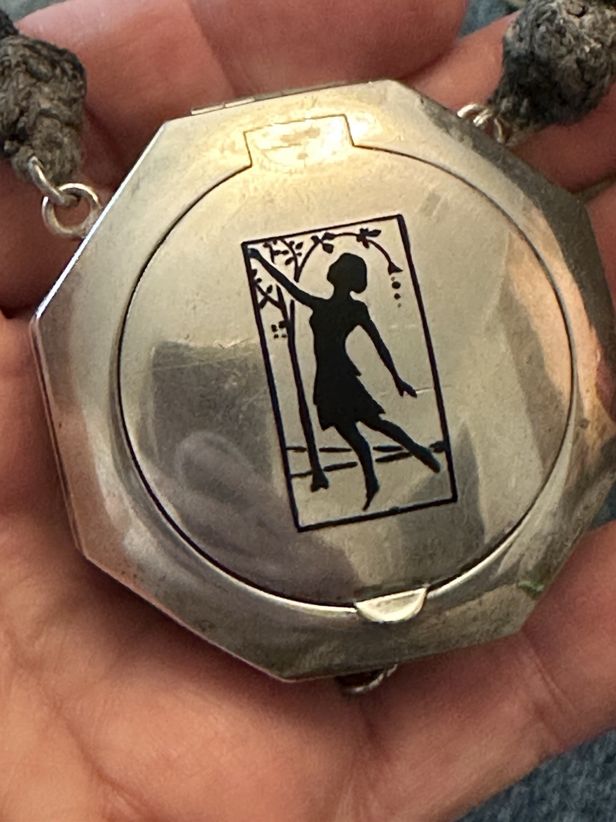 ART DECO NECKLACE WITH STERLING COMPACT/lipstick
