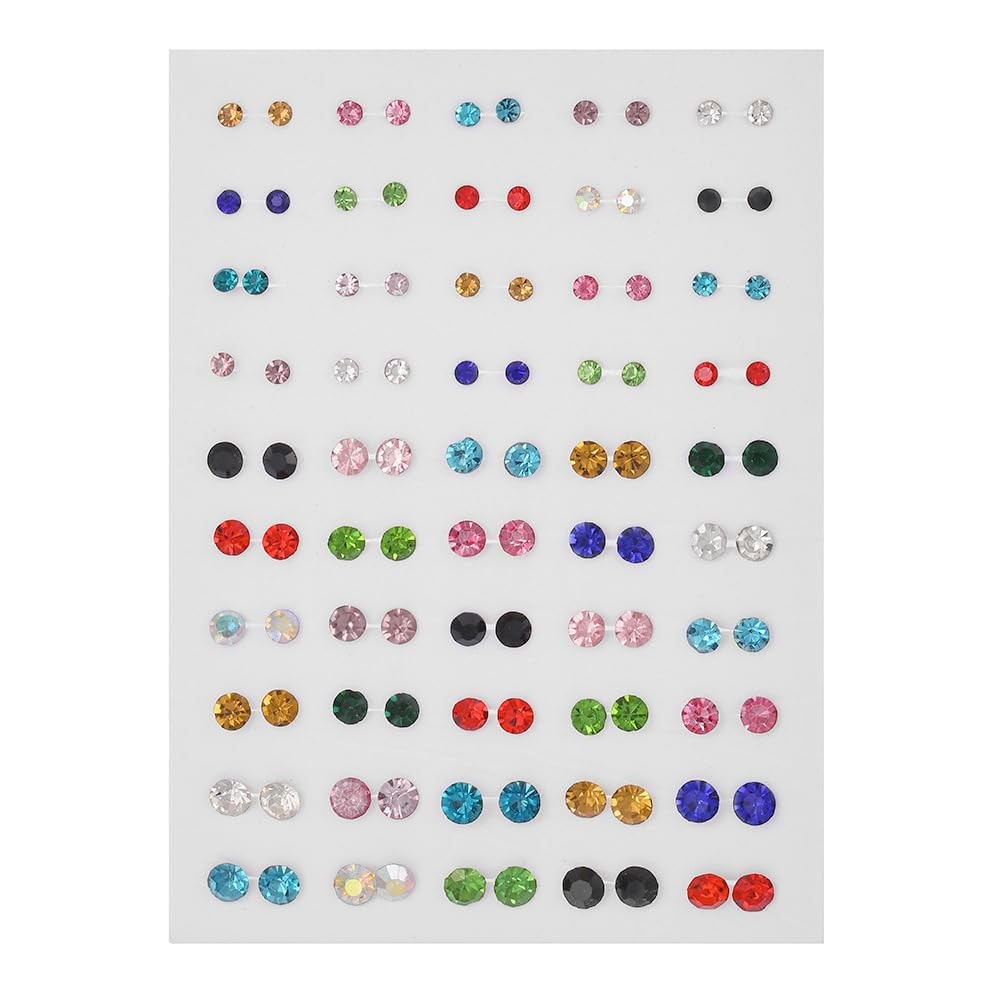 50 Pairs Multicolor Stud Earrings Set for Women Mixed Sizes Rhinestone Faux P…