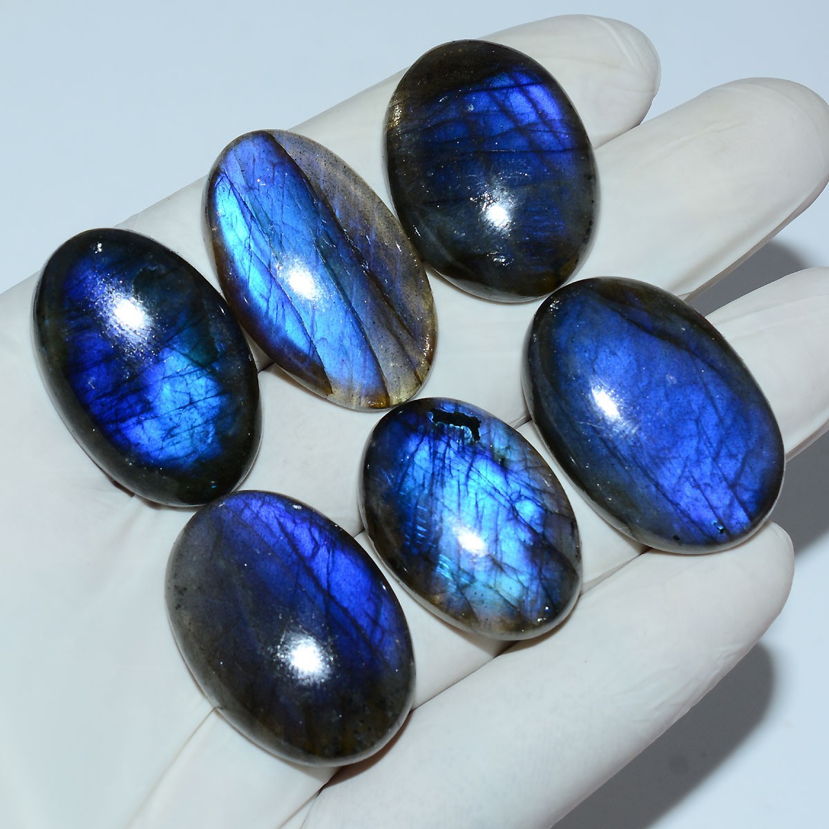 Blue Lightning Trapped~ 6 Pcs Natural Labradorite Rich Blue Shine Oval Gemstones