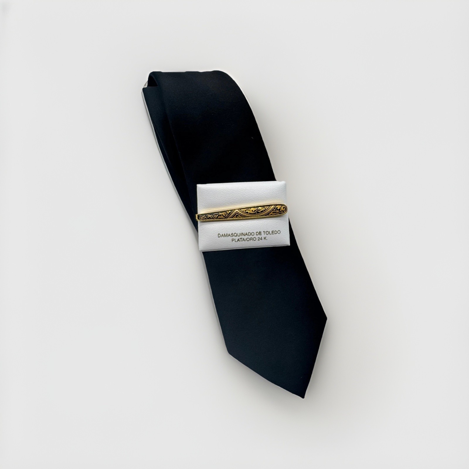 Elegant Damascene Spanish 24K Gold & Steel Men’s Tie Bar Clip Clasp from Spain