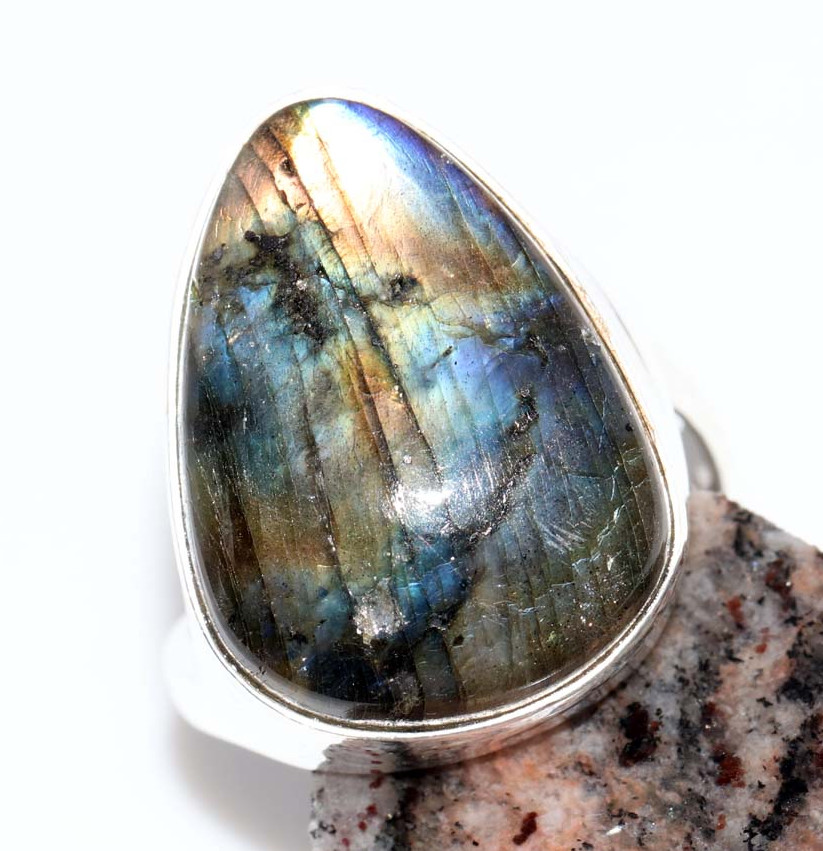 Man’s & Woman’s Fiery Labradorite Fine Finish 925 Silver Plated Ring Jewellery