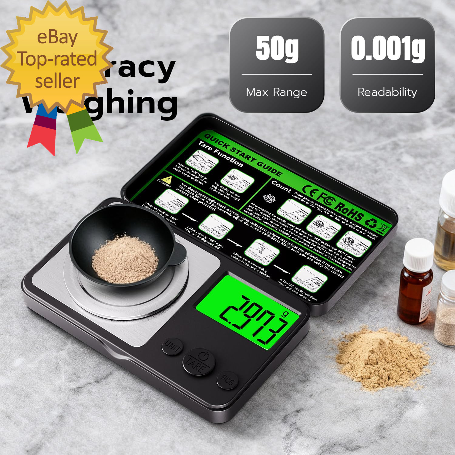 Digital Milligram Scale 50G X 0.001G, Mini Precision Scale with Tare Weight Func