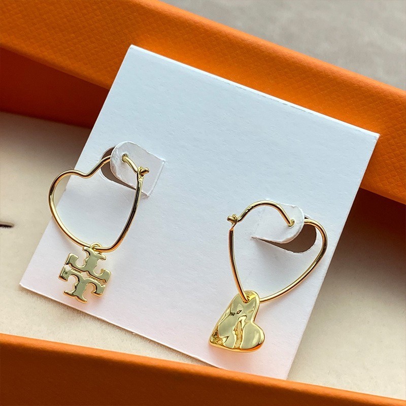 New Tory MISMATCHED TB Logo&HEART START DOUBLE EARRINGS SIZE:3*2CM