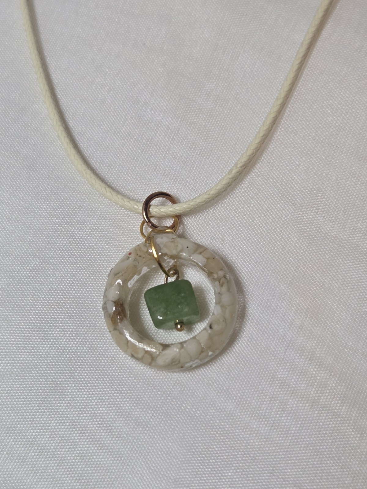 Handmade Raw Peridot & White Coral Resin Necklace August Birthstone Gemstone