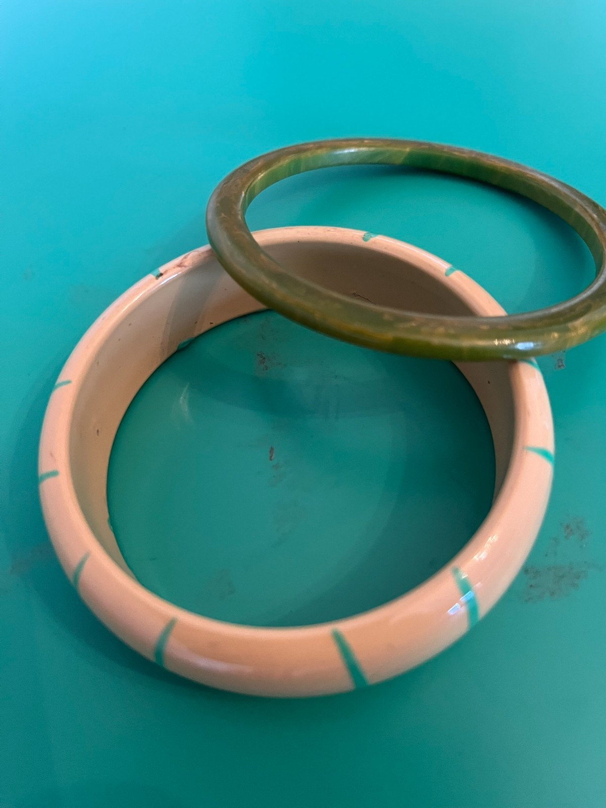 Vintage DU BARRY Yellow Lucite Turquoise Stripes & Moss green Bangle Bracelets