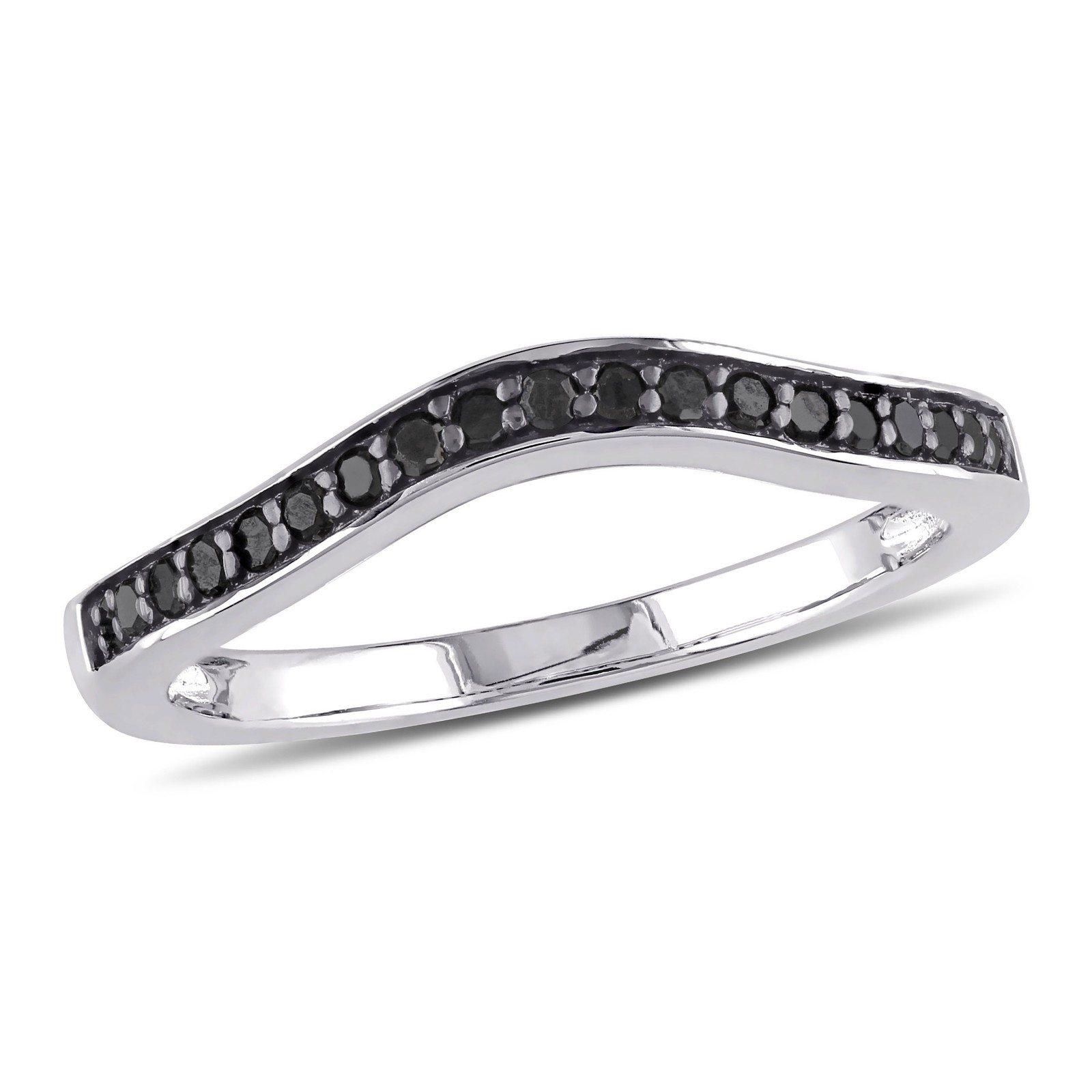 Amour Sterling Silver 0.20 CT TDW Black Diamond Contour Delicate Wedding Band