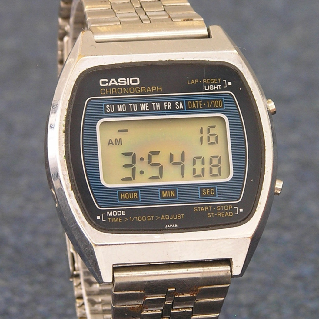 Vintage 80s CASIO 110QS-37 Chronograph Silver Digital Watch 1980 Japan Imported