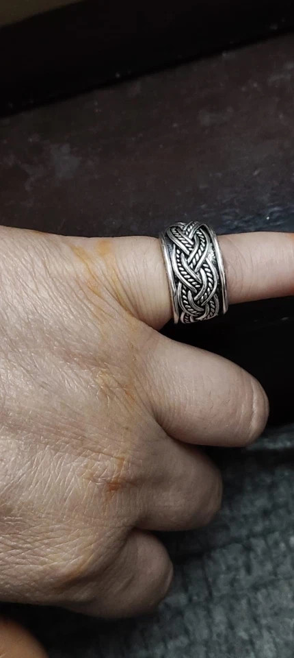 Solid 925 Sterling Silver Wide Rope Spinner Ring Handmade Ring For Men & Women