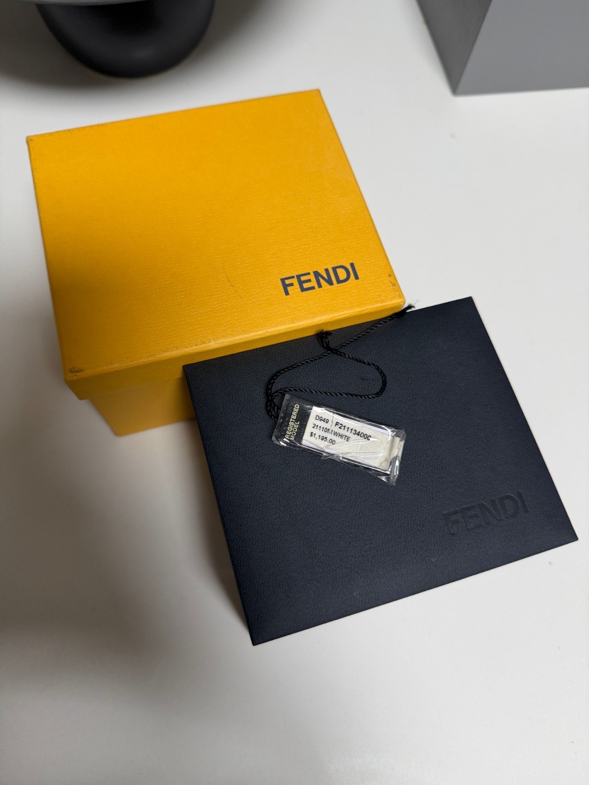 Fendi Jewelry Box Yellow/Black/Gray Velvet Lined Square 5x5x2.5 in