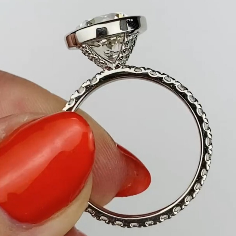 2.38 TCW Round Cut Moissanite Bezel Engagement Ring 14K White Gold Plated