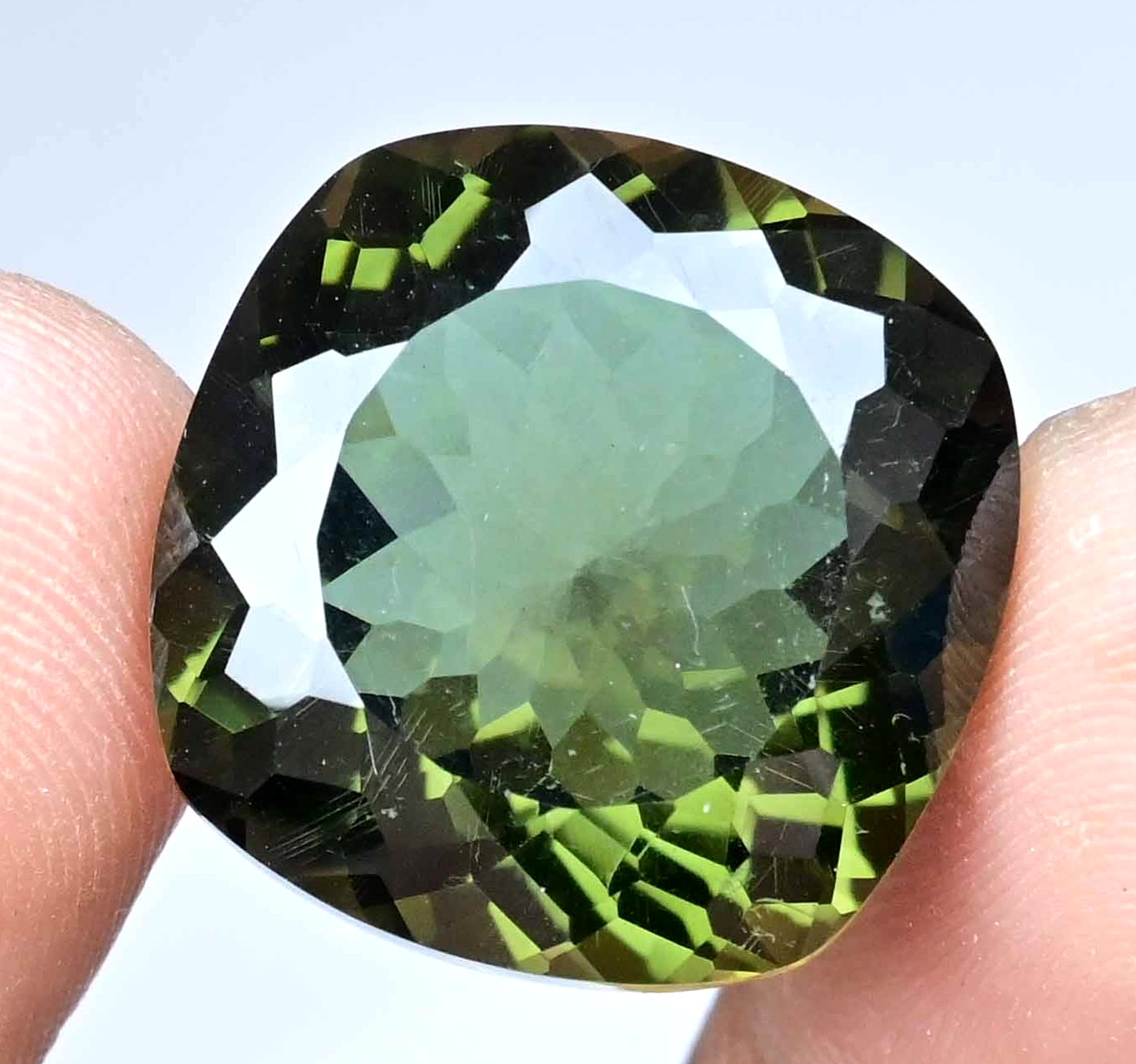 Stunning Natural Greenish Moldavite 25.05 Ct Cushion Cut Certified Rare Gemstone