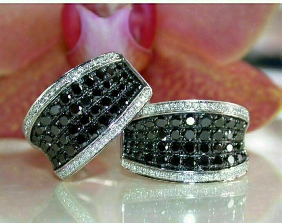 2Ct Lab-Created Black Diamond Cluster Huggie Hoop Earrings 14K White Gold Plated