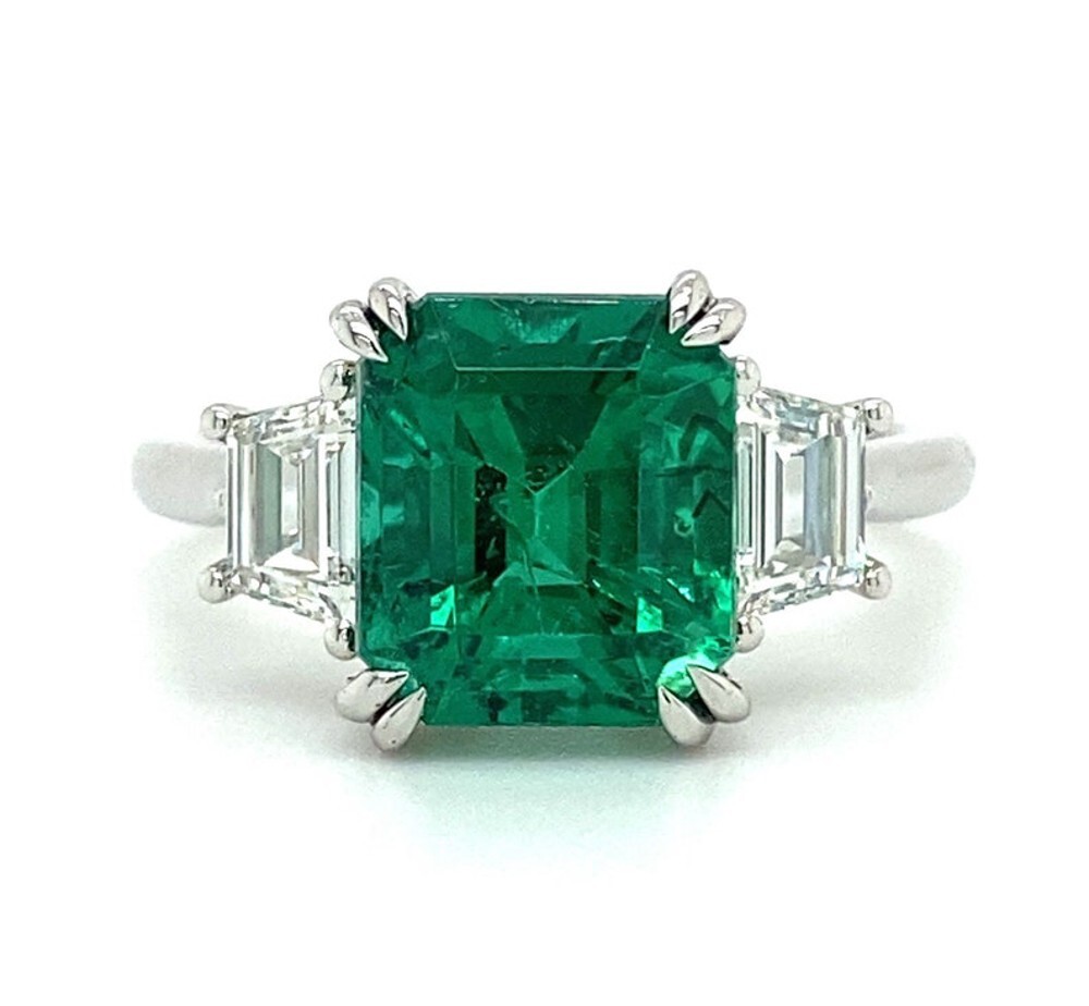 Green Emerald Ring Lab Created Diamond 3.60 Ct 950 Platinum Size 5 6 6.5 7 7.5 8
