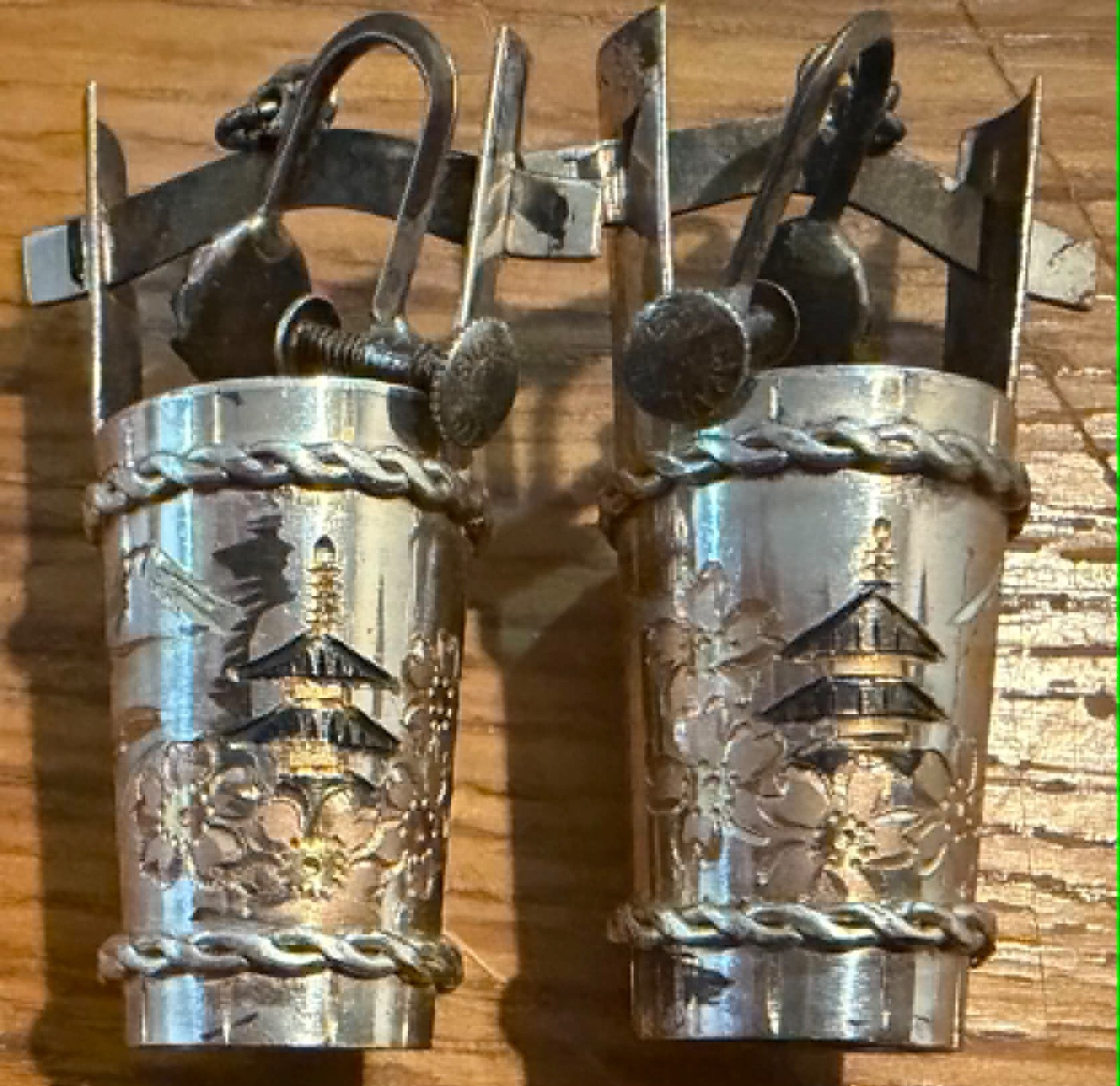 Earrings: STERLING SILVER Japanese water buckets for wells; VINTAGE (Lot #318)