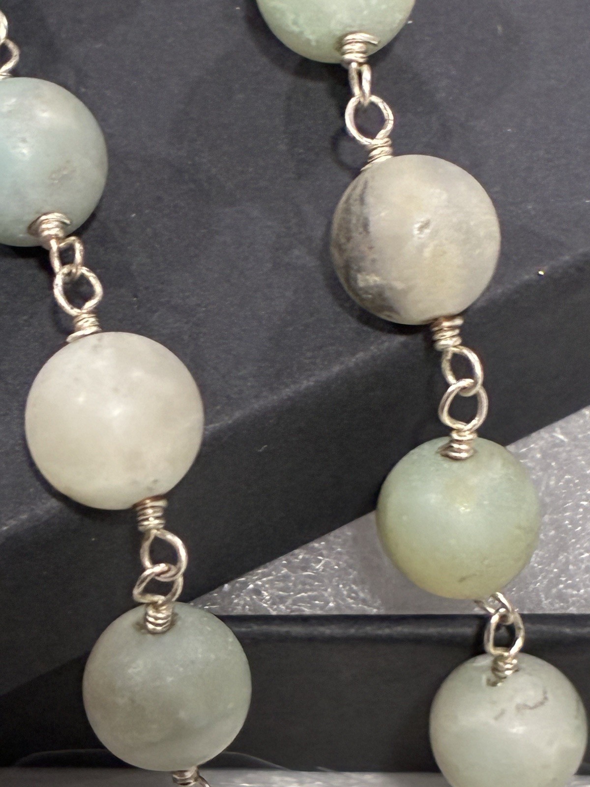 36 Inch Genuine Amazonite Beaded Boho Necklace – Sterling Silver 925 Clasp