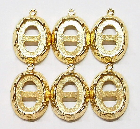 10 of 18x13mm Victorian Shiny Gold Plated 6-Prong Pendant/Charm Settings 27x18mm