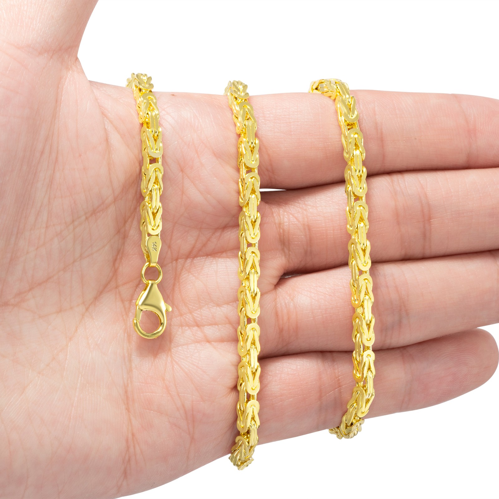 Mens 14K Yellow Gold Solid 3.5mm Byzantine Box Link Chain Pendant Necklace 22″