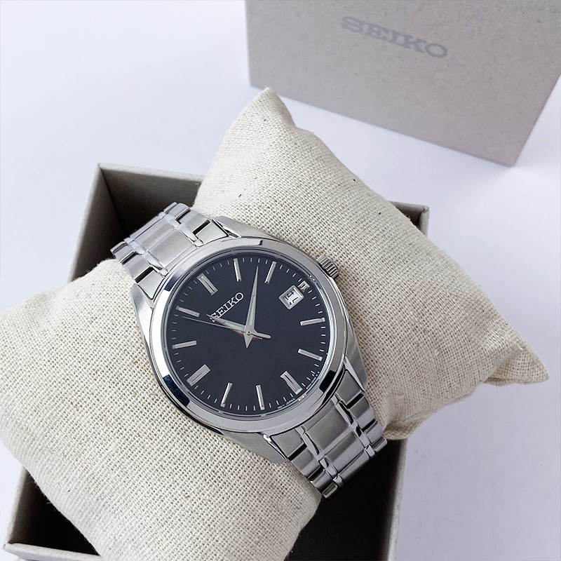 Seiko Essentials Men’s Stainless Steel Black Dial SUR311 Quartz Watch 40.2mm New