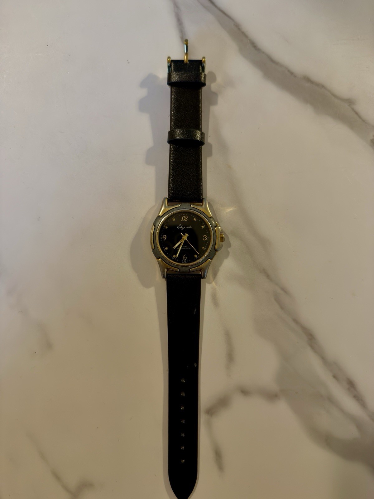 Elegante Quartz Watch — Two-Tone Gold/Silver, Black Dial (Japan Movement)
