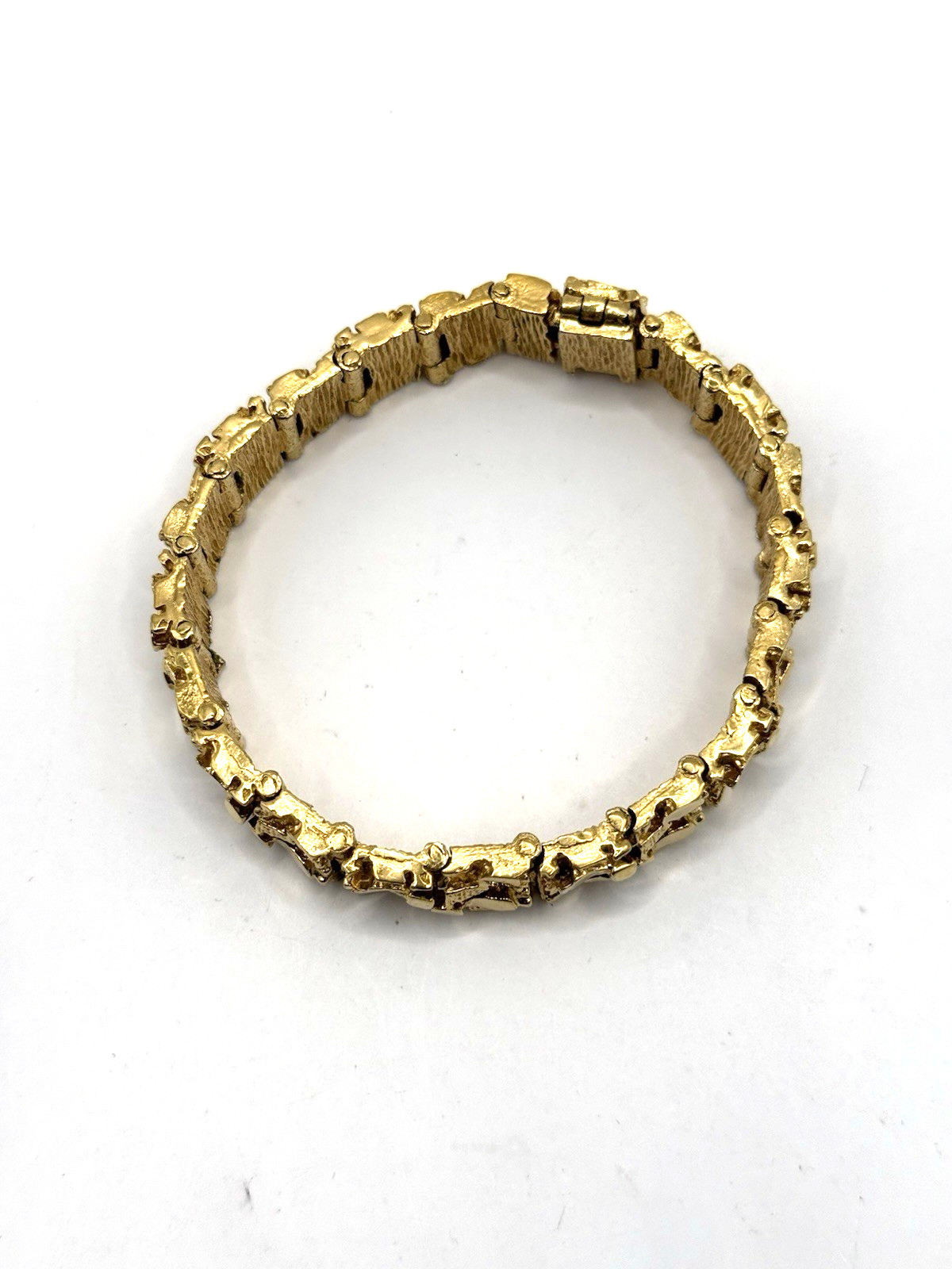 Vintage Gold Plated Nugget Design Fold Over Clasp Tennis Bracelet sz 7.25″