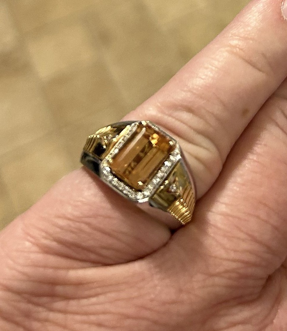 Imperial Topaz and Diamond Men’s Ring 18k Two Toned Gold