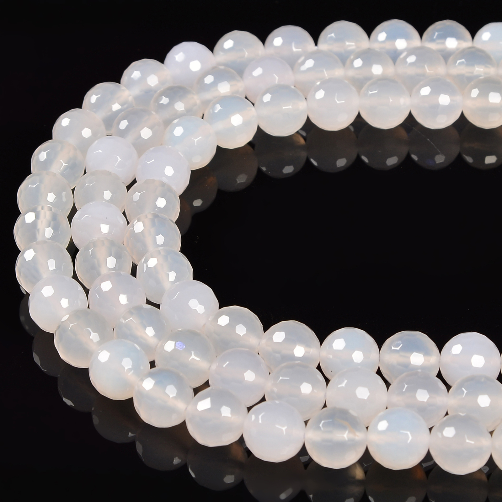 Natural Translucent White Agate Faceted Round Beads Size 8mm 10mm 15.5” Strand