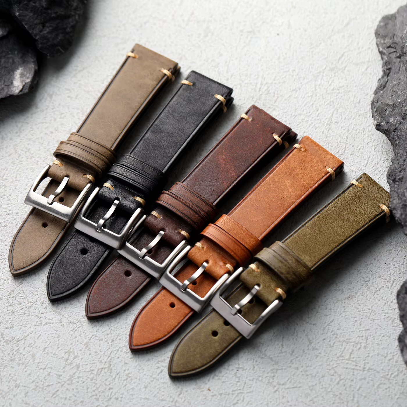 Handmade Italian Pueblo Leather Watch Strap 18-22mm Men’s Vintage Watch Band
